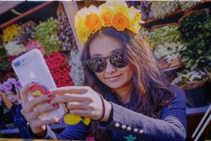 flower crown girl, selfie