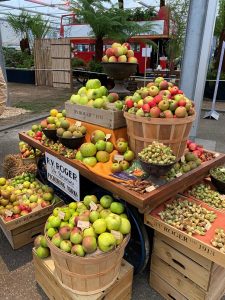 Apples on a market cart